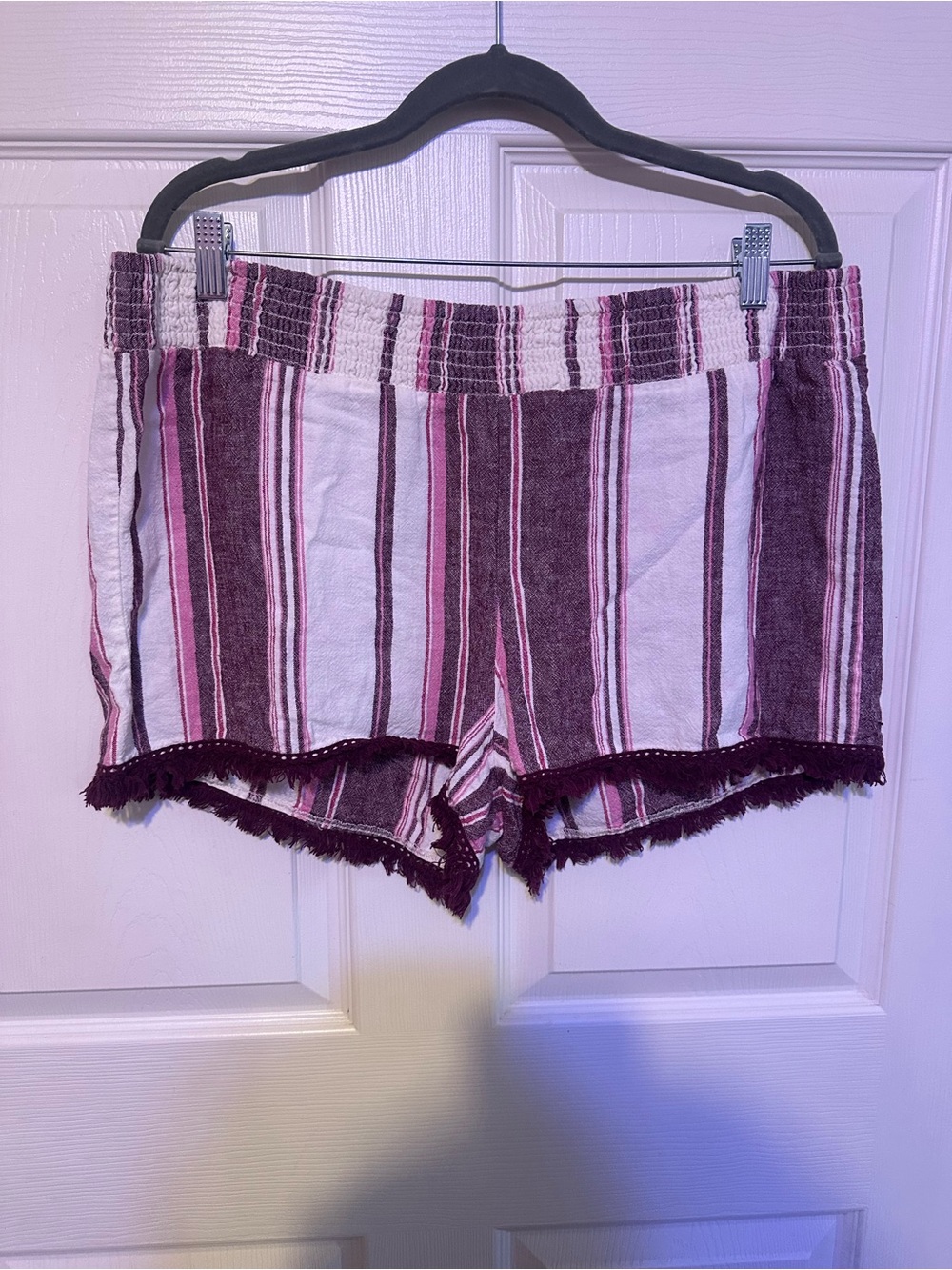 No Boundaries Pink & Burgundy Striped High Waist Shorts